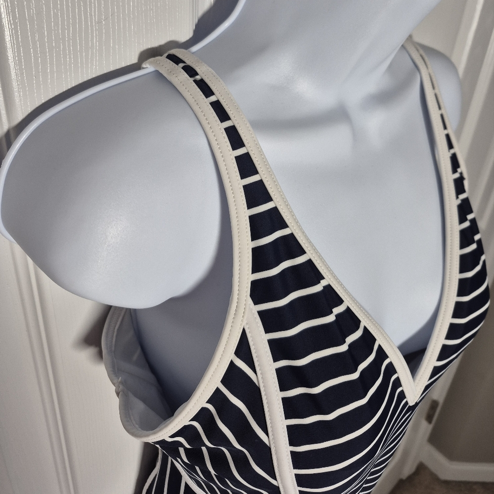 Tommy Hilfiger Swimsuit Navy Blue and White Striped One Peice Women's 12 New - Picture 5 of 16